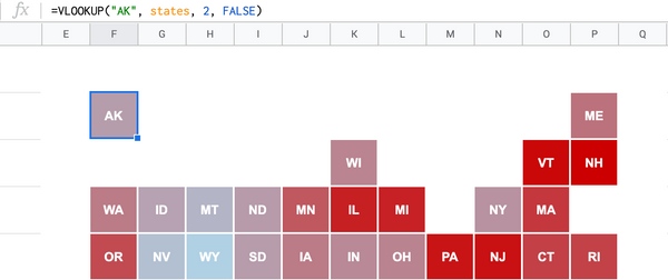 Use VLOOKUP to get numerical data for each state's cell