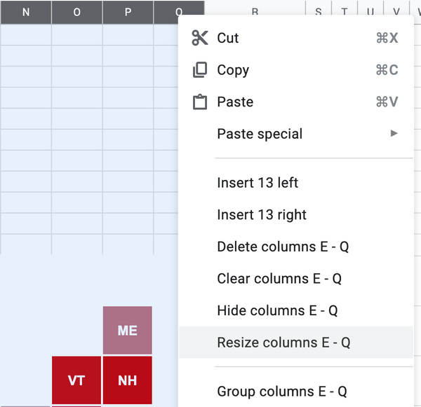 Resize columns in Google Sheets